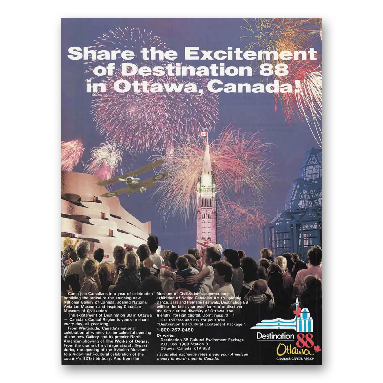 1988 Ottawa Canada Destination 88 Vintage Magazine Print Ad