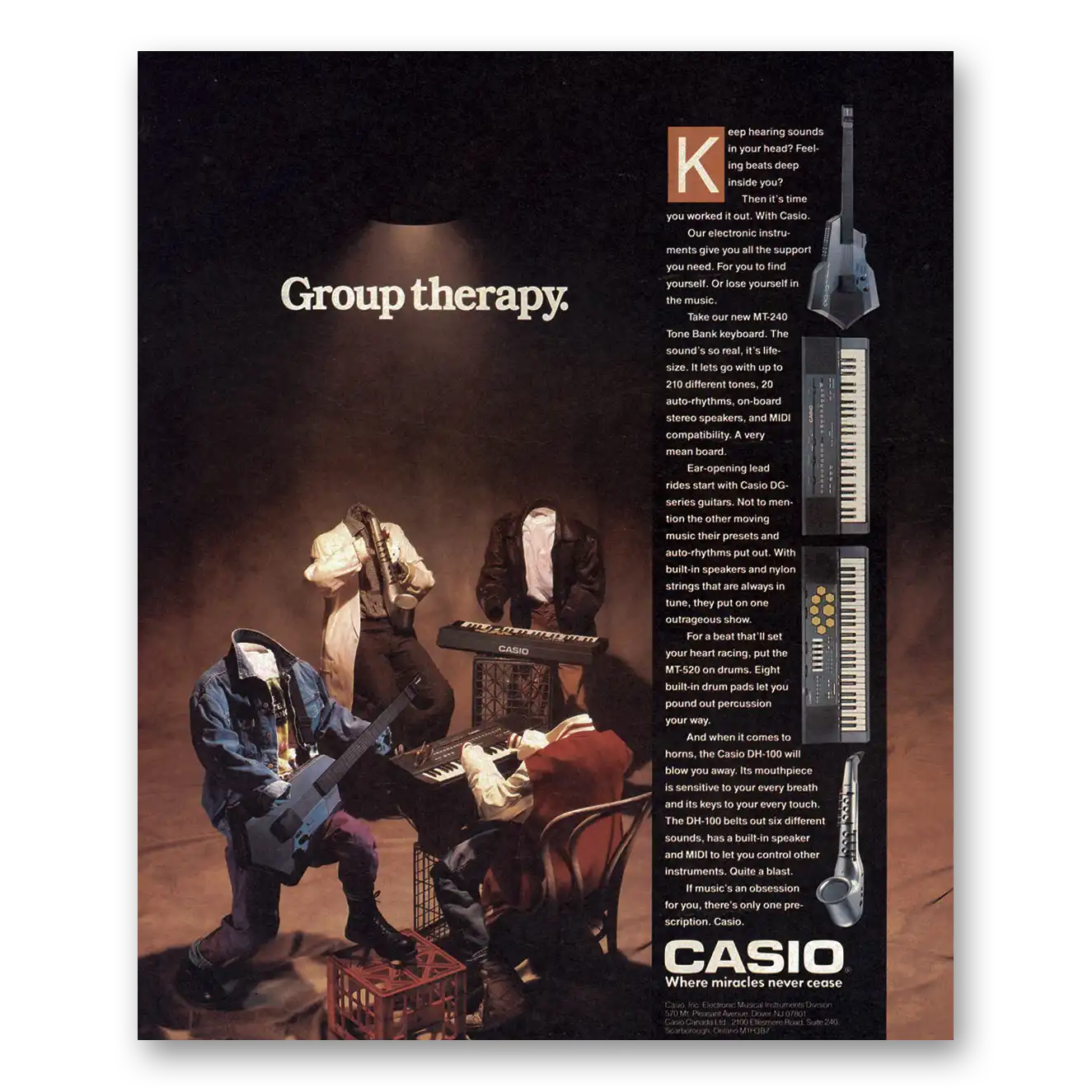 1988 Casio Electronic Instruments Group Therapy Vintage Magazine Print Ad