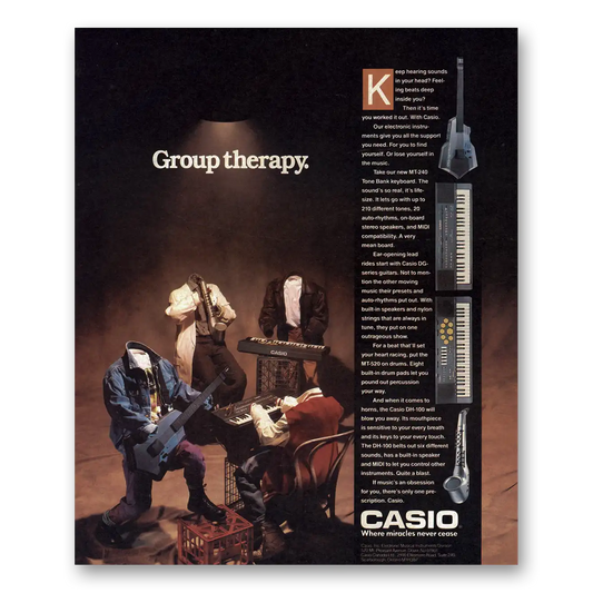 1988 Casio Electronic Instruments Group Therapy Vintage Magazine Print Ad