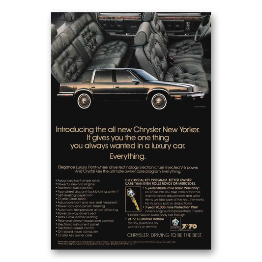 1988 Chrysler New Yorker Everything Vintage Magazine Print Ad