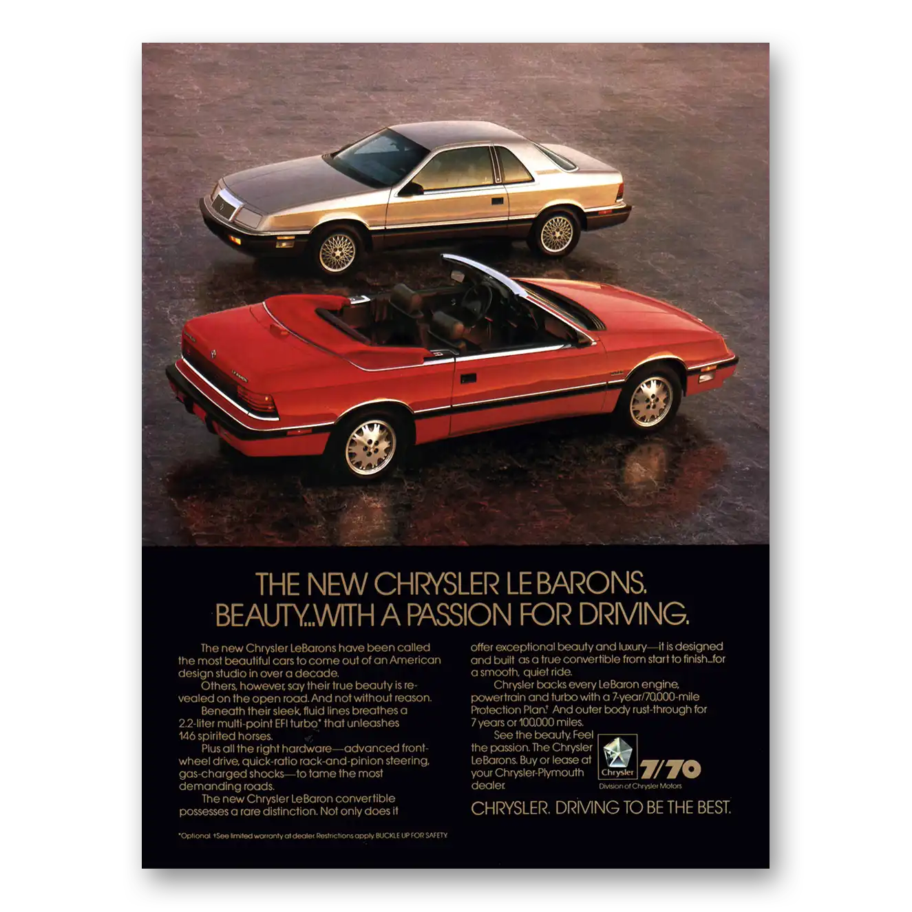 1988 Chrysler LeBaron Beauty With a Passion for Driving Vintage Magazine Print Ad