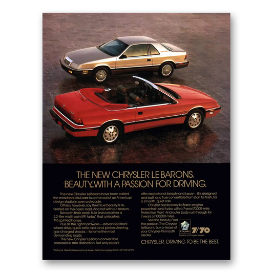 1988 Chrysler LeBaron Beauty With a Passion for Driving Vintage Magazine Print Ad