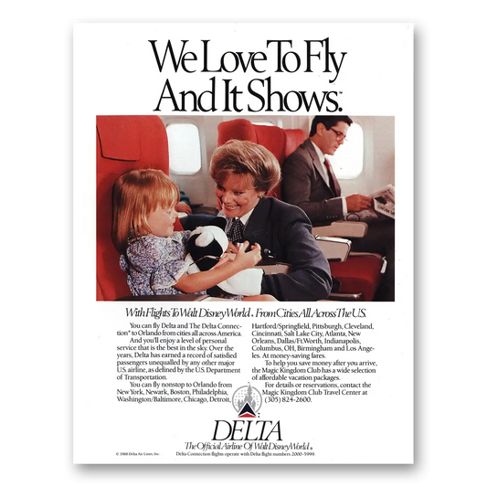 1988 Delta Air Lines Love to Fly and It Shows Vintage Magazine Print Ad