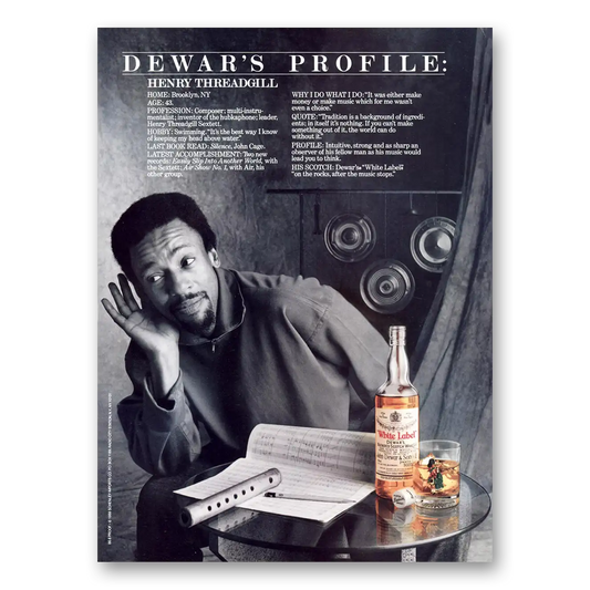 1988 Dewars White Label Henry Threadgill Vintage Magazine Print Ad