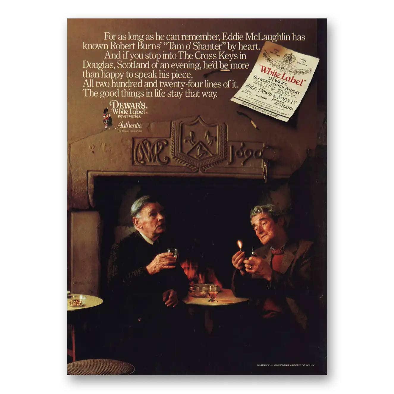 1988 Dewars White Label Eddie McLaughlin and Robert Burns Tam o Shanter Vintage Magazine Print Ad