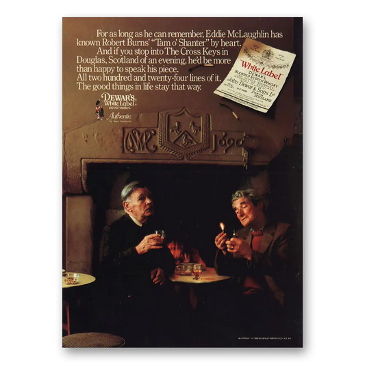 1988 Dewars White Label Eddie McLaughlin and Robert Burns Tam o Shanter Vintage Magazine Print Ad