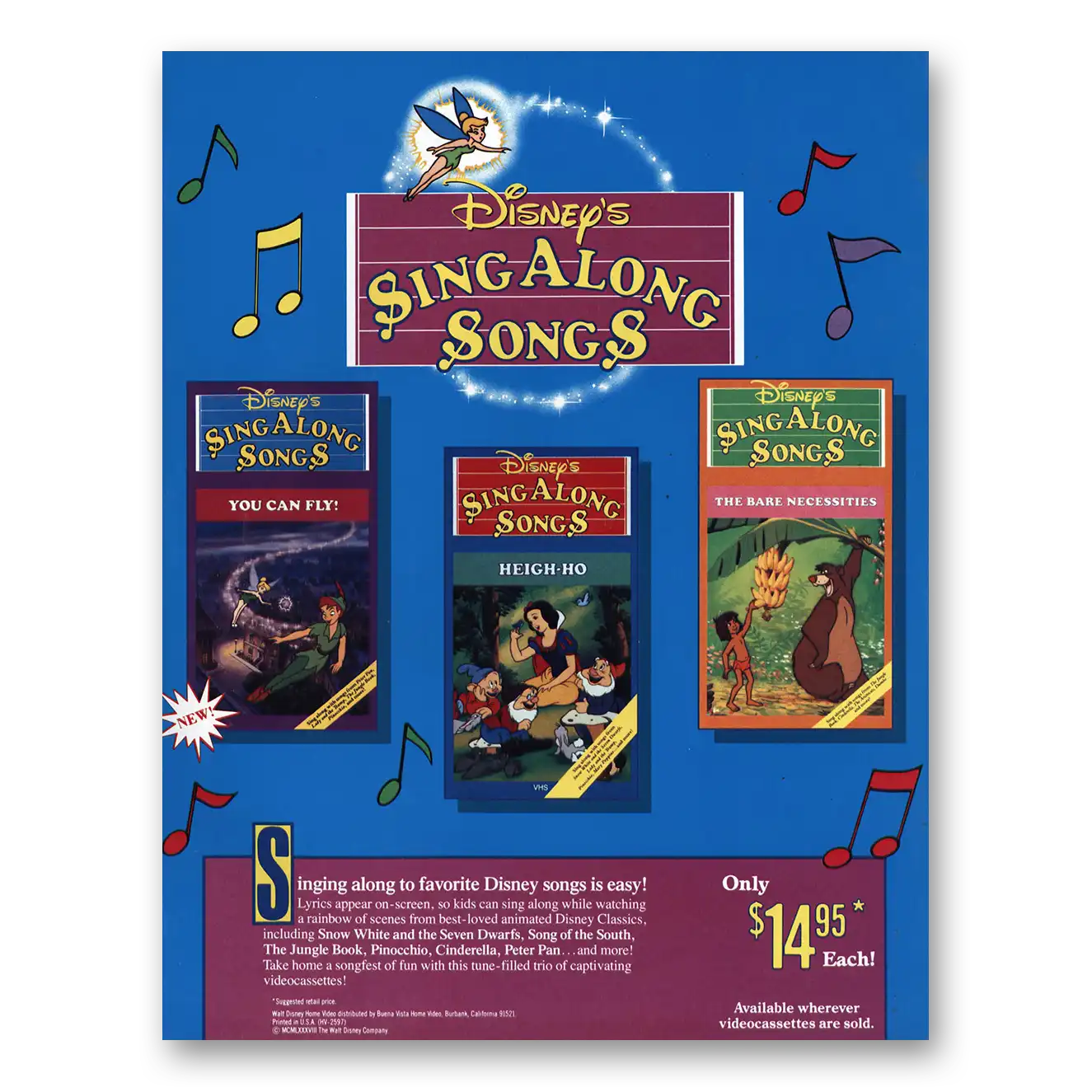 1988 Disneys Sing a Long Songs Disney Songs Vintage Magazine Print Ad