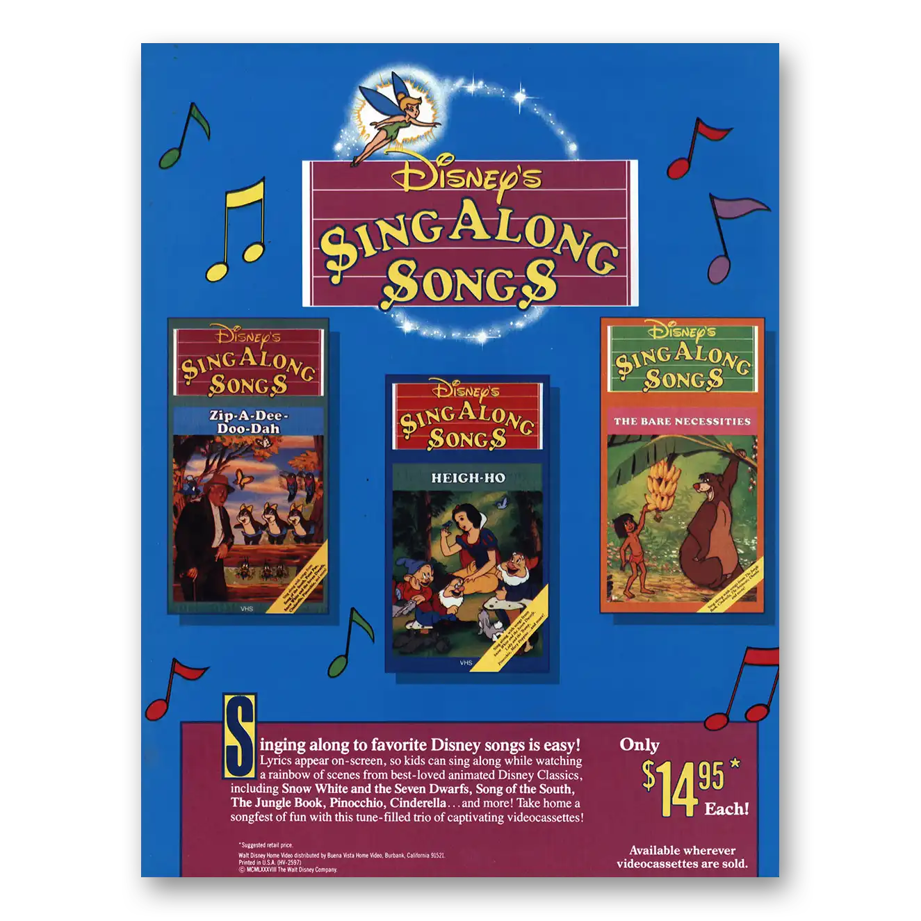 1988 Disneys Sing a Long Songs Disney Songs Vintage Magazine Print Ad