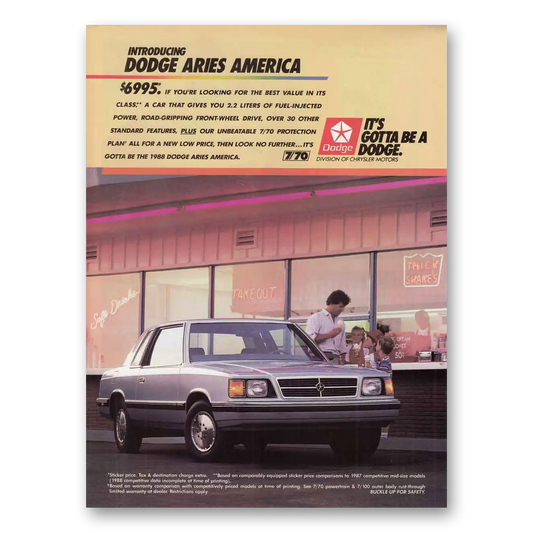 1987 Dodge Aries Looking for the Best Value Vintage Magazine Print Ad