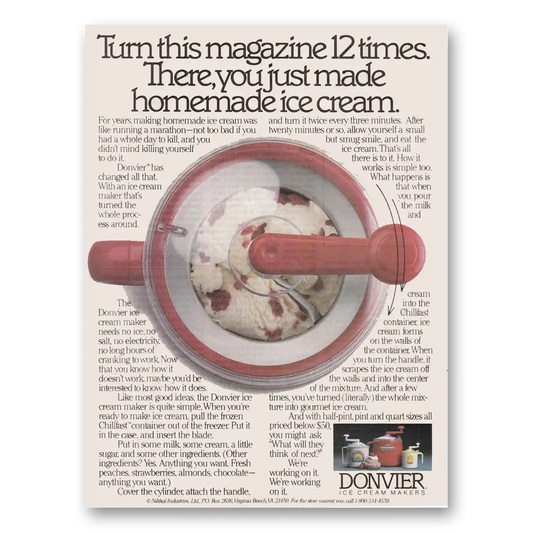 1988 Donvier Ice Cream Maker Turn This Magazine Vintage Magazine Print Ad