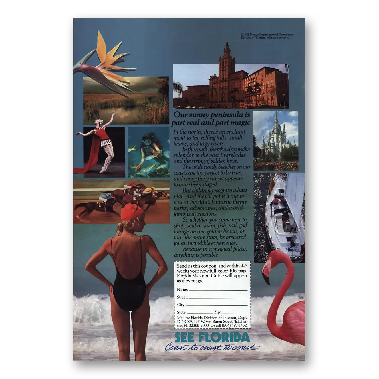 1988 Florida Sunny Peninsula Part Real Part Magic Vintage Magazine Print Ad