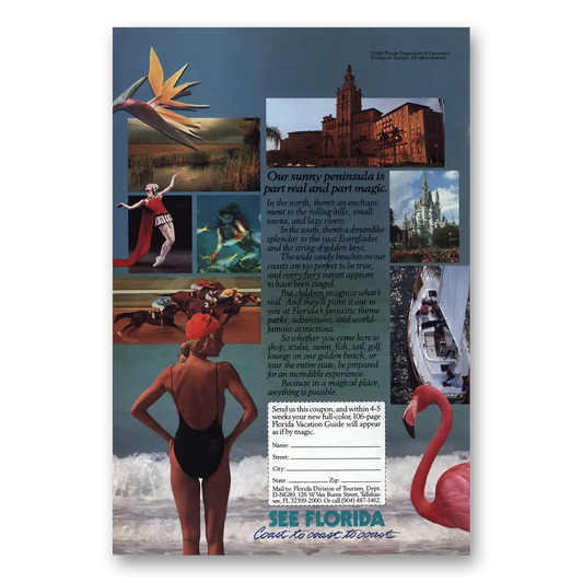 1988 Florida Sunny Peninsula Part Real Part Magic Vintage Magazine Print Ad