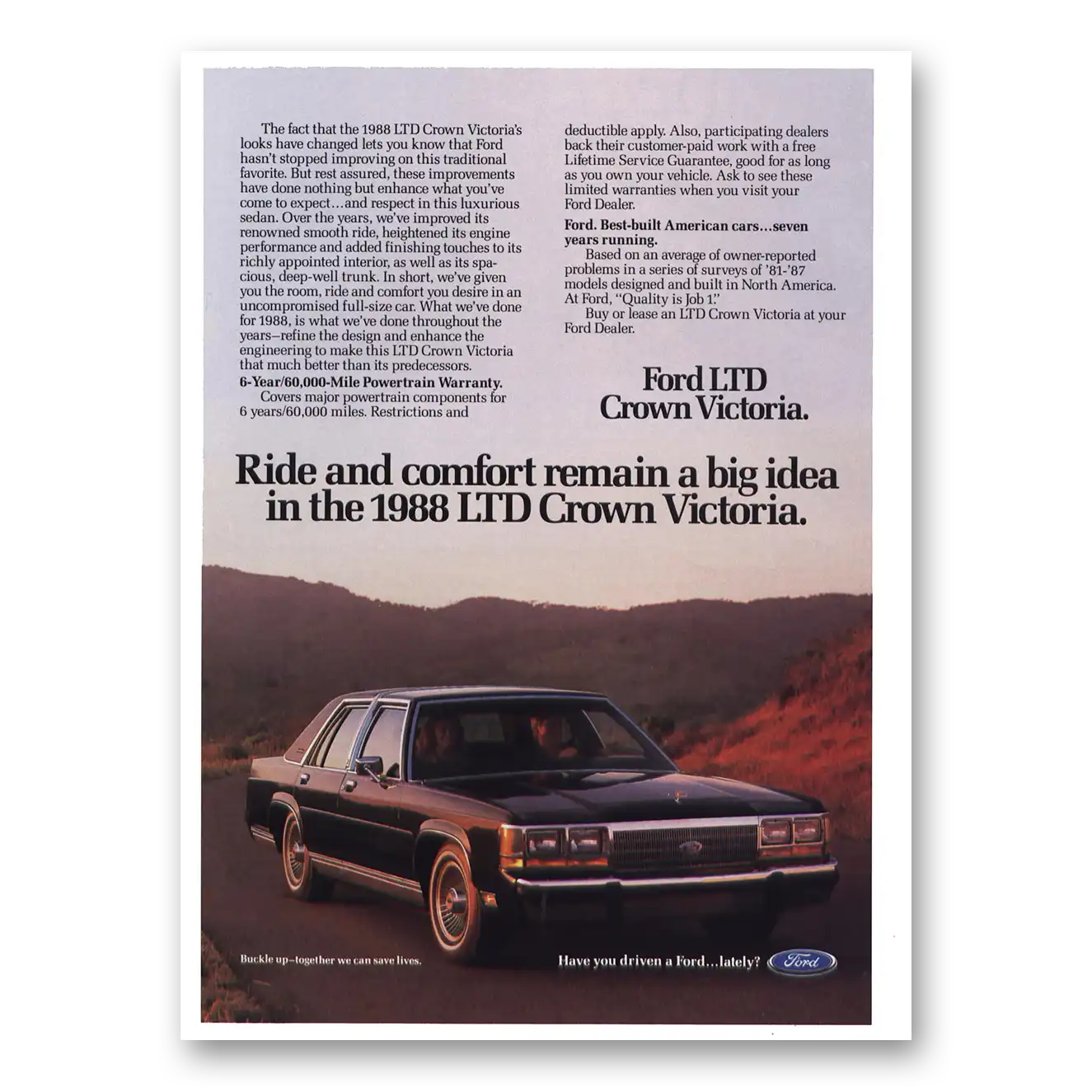 1987 Ford Crown Victoria Ride and Comfort Remain Big Idea Vintage Magazine Print Ad