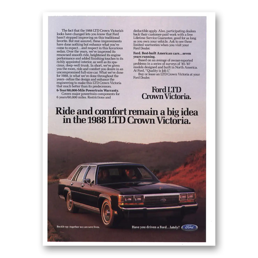 1987 Ford Crown Victoria Ride and Comfort Remain Big Idea Vintage Magazine Print Ad