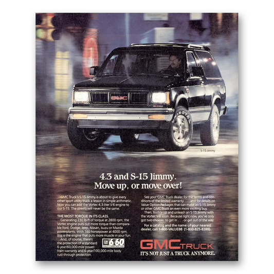 1988 GMC Jimmy Move Up or Move Over Vintage Magazine Print Ad