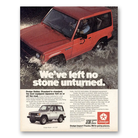 1988 Dodge Raider We've Left No Stone Unturned Vintage Magazine Print Ad