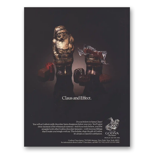 1988 Godiva Chocolatier Claus and Effect Vintage Magazine Print Ad