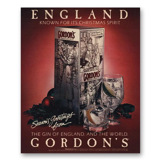 1988 Gordons Gin Known for Christmas Spirit Vintage Magazine Print Ad