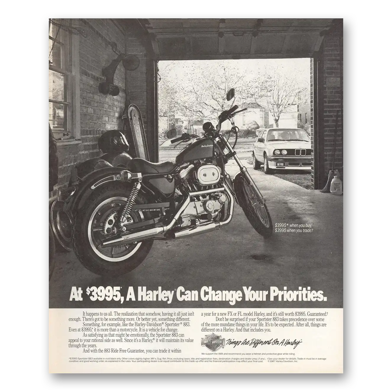 1988 Harley Davidson Can Change Your Priorities Vintage Magazine Print Ad