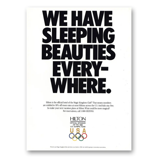 1988 Hilton Hotels Sleeping Beauties Everywhere Vintage Magazine Print Ad