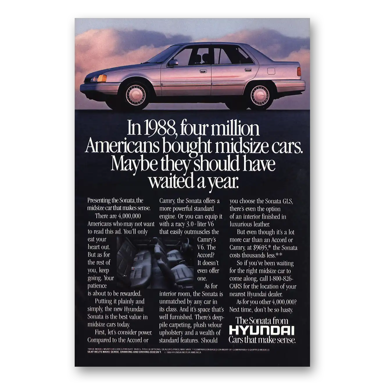 1989 Hyundai Sonata Four Million Americans Vintage Magazine Print Ad