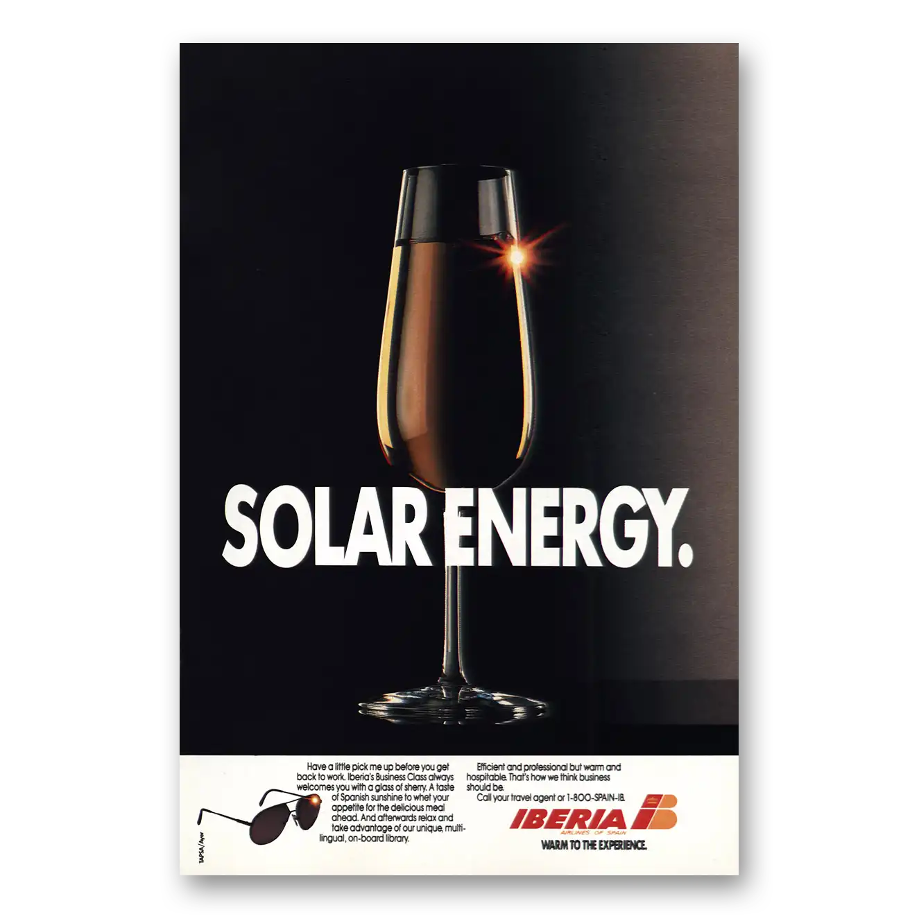 1988 Iberia Airlines Solar Energy Vintage Magazine Print Ad