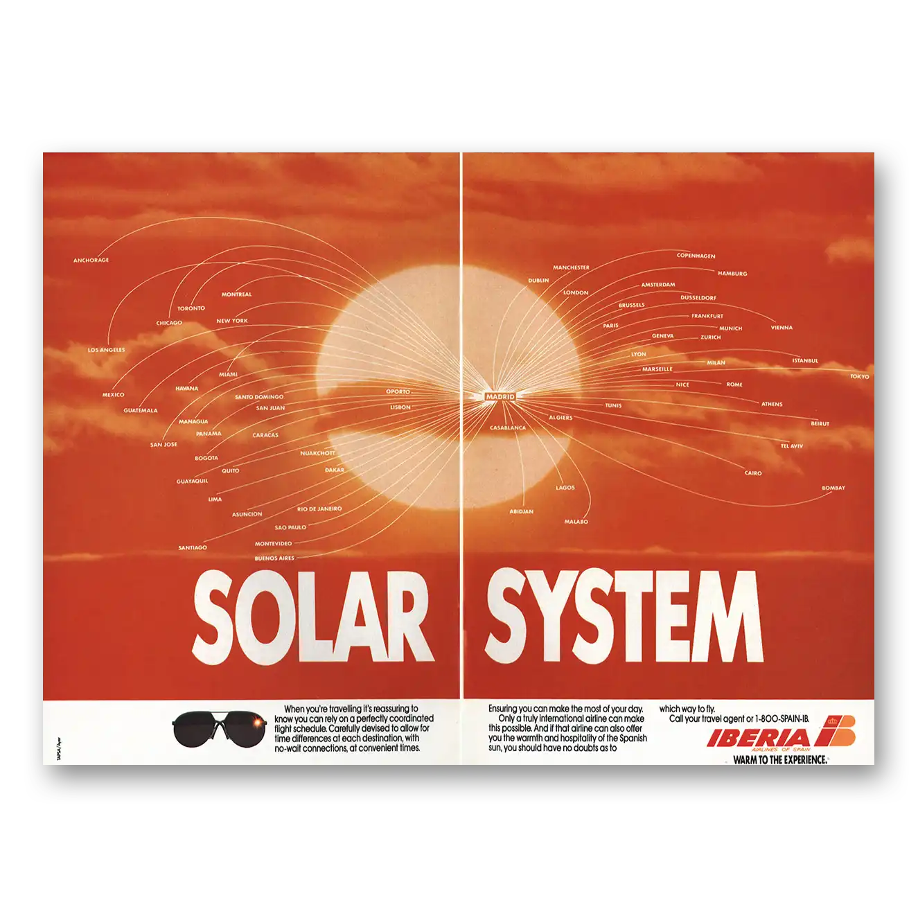 1988 Iberia Airlines Solar System Vintage Magazine Print Ad