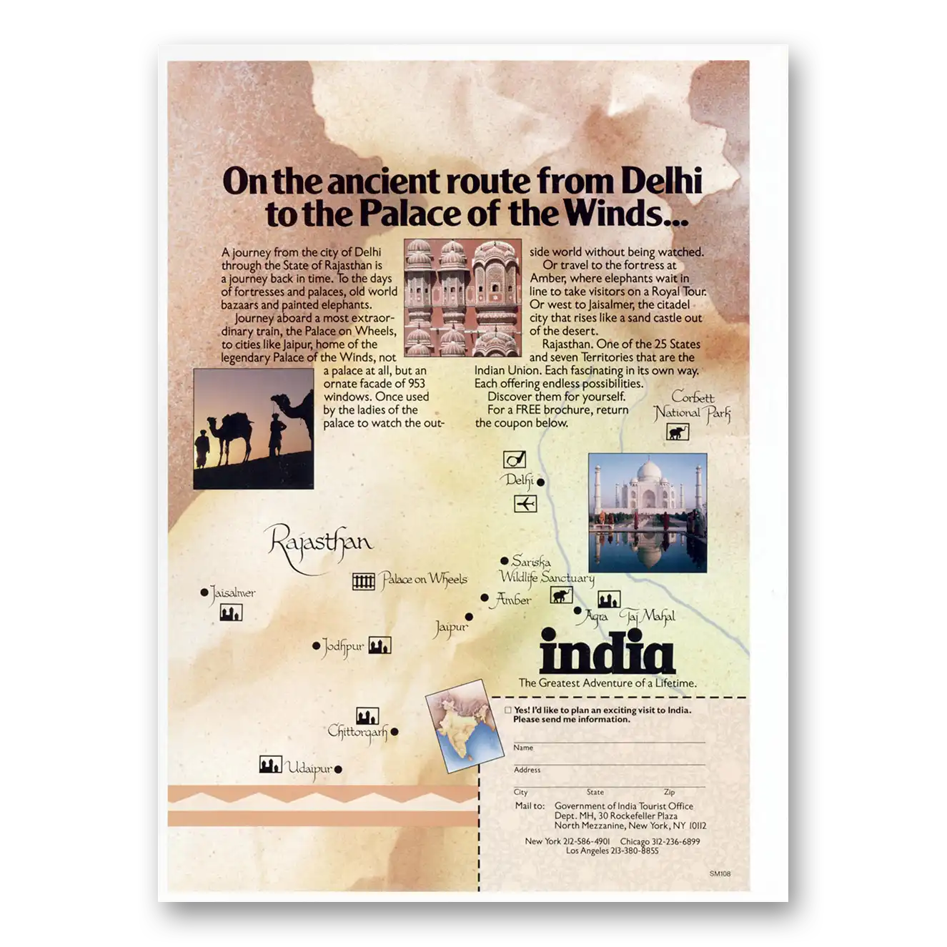 1988 India Ancient Route From Delhi Vintage Magazine Print Ad