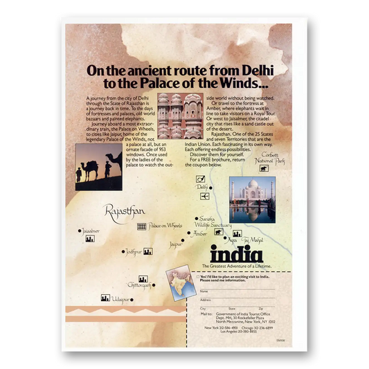 1988 India Ancient Route From Delhi Vintage Magazine Print Ad