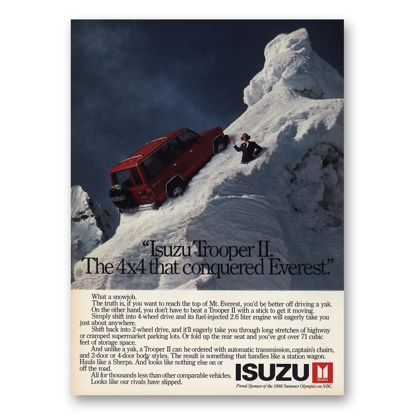 1988 Isuzu Trooper Conquered Everest Vintage Magazine Print Ad