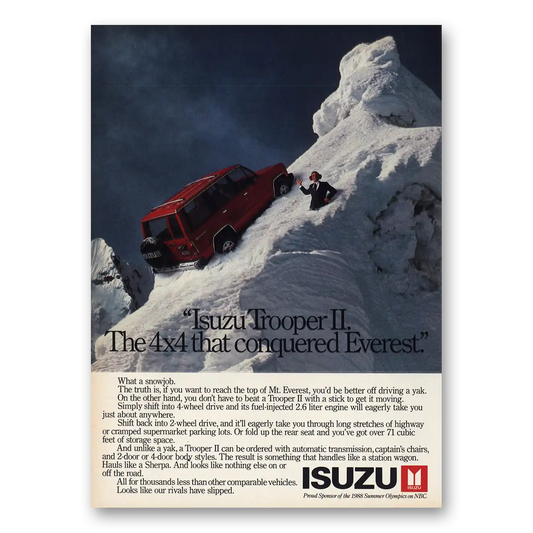 1988 Isuzu Trooper Conquered Everest Vintage Magazine Print Ad