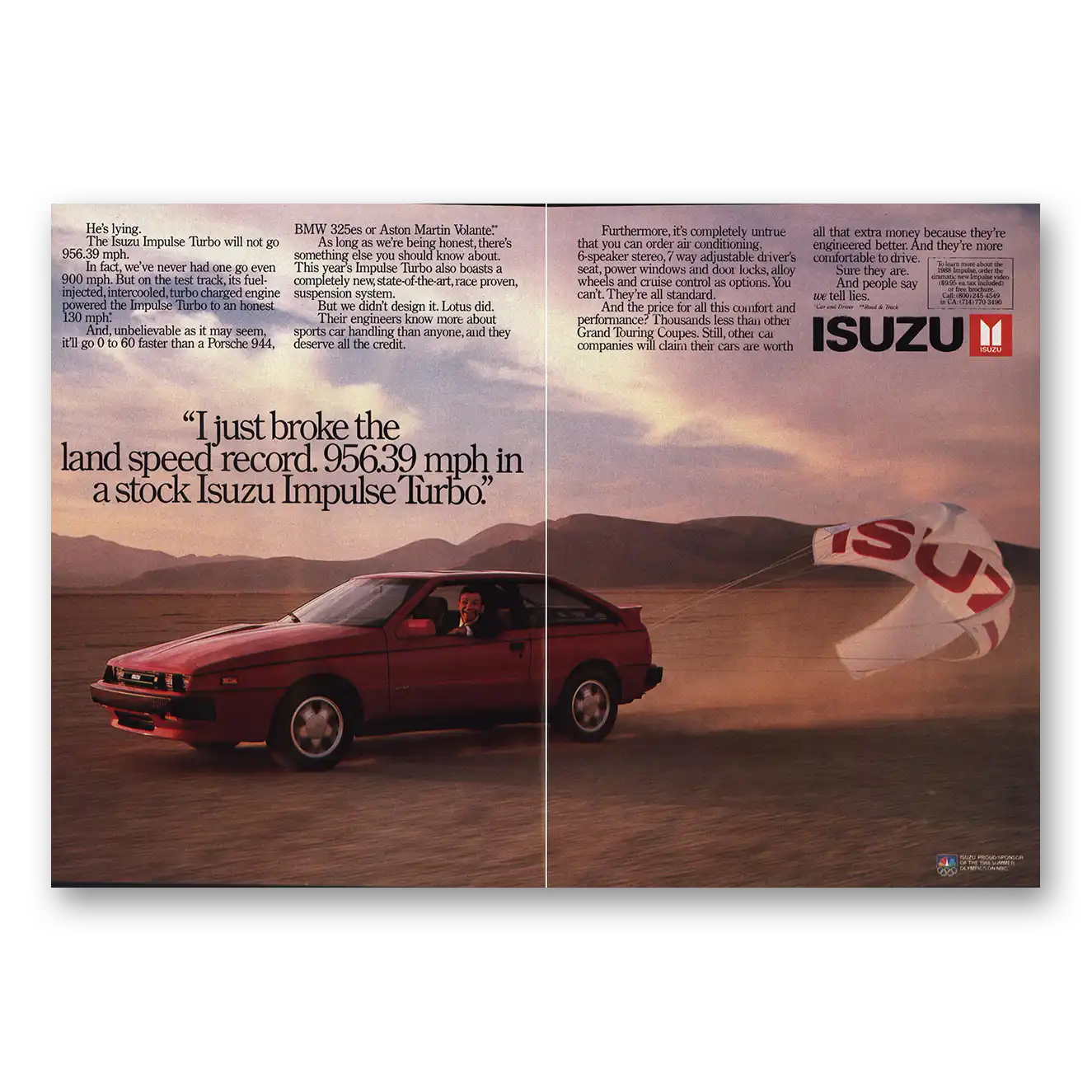 1988 Isuzu Impulse Turbo Land Speed Record Vintage Magazine Print Ad