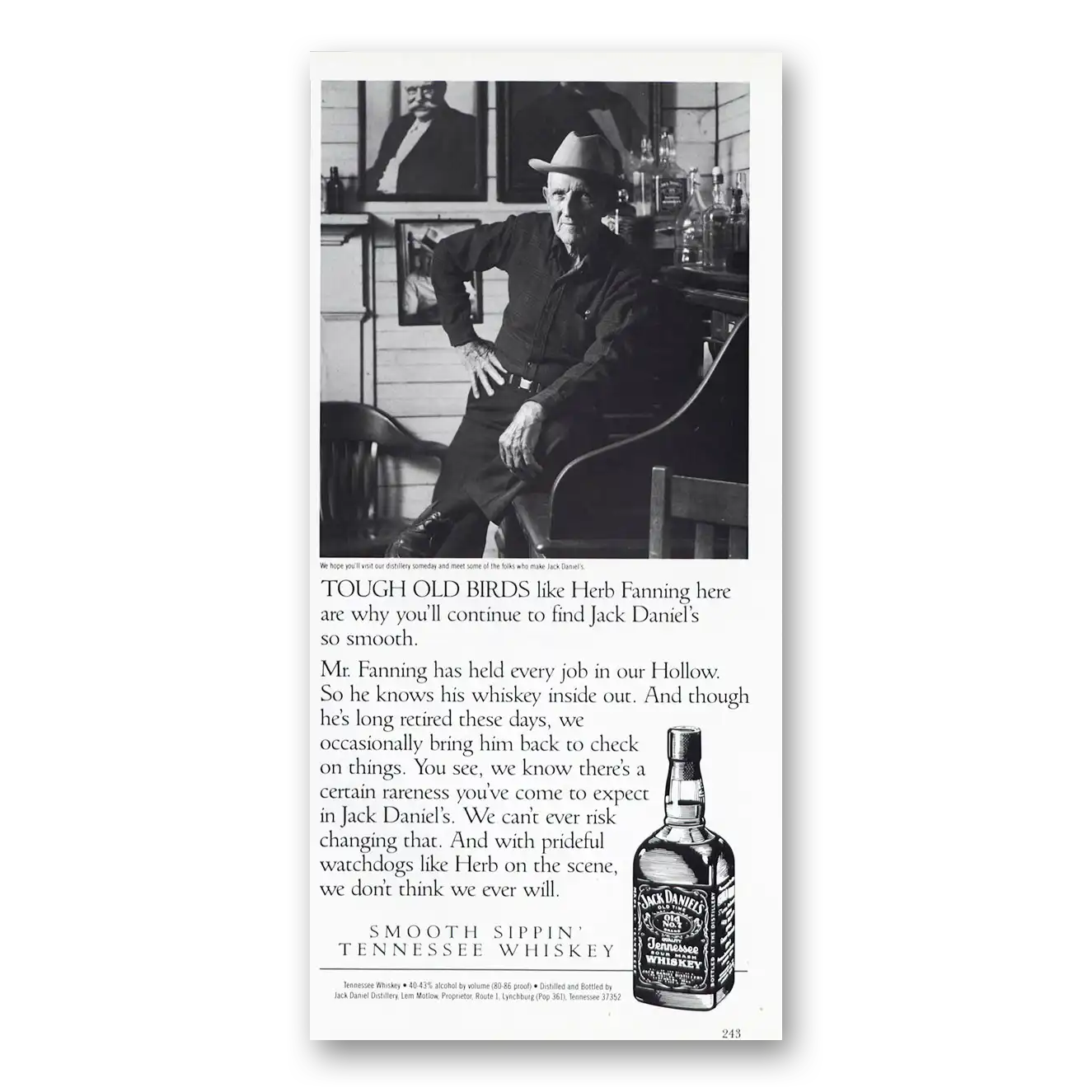 1988 Jack Daniels Tough Old Birds Herb Fanning Vintage Magazine Print Ad