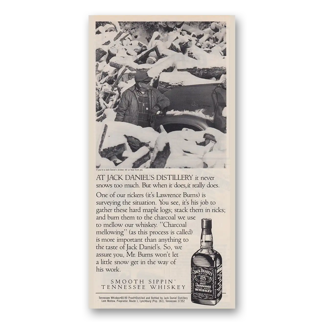 1988 Jack Daniels Never Snows Too Much But When It Does Vintage Magazine Print Ad