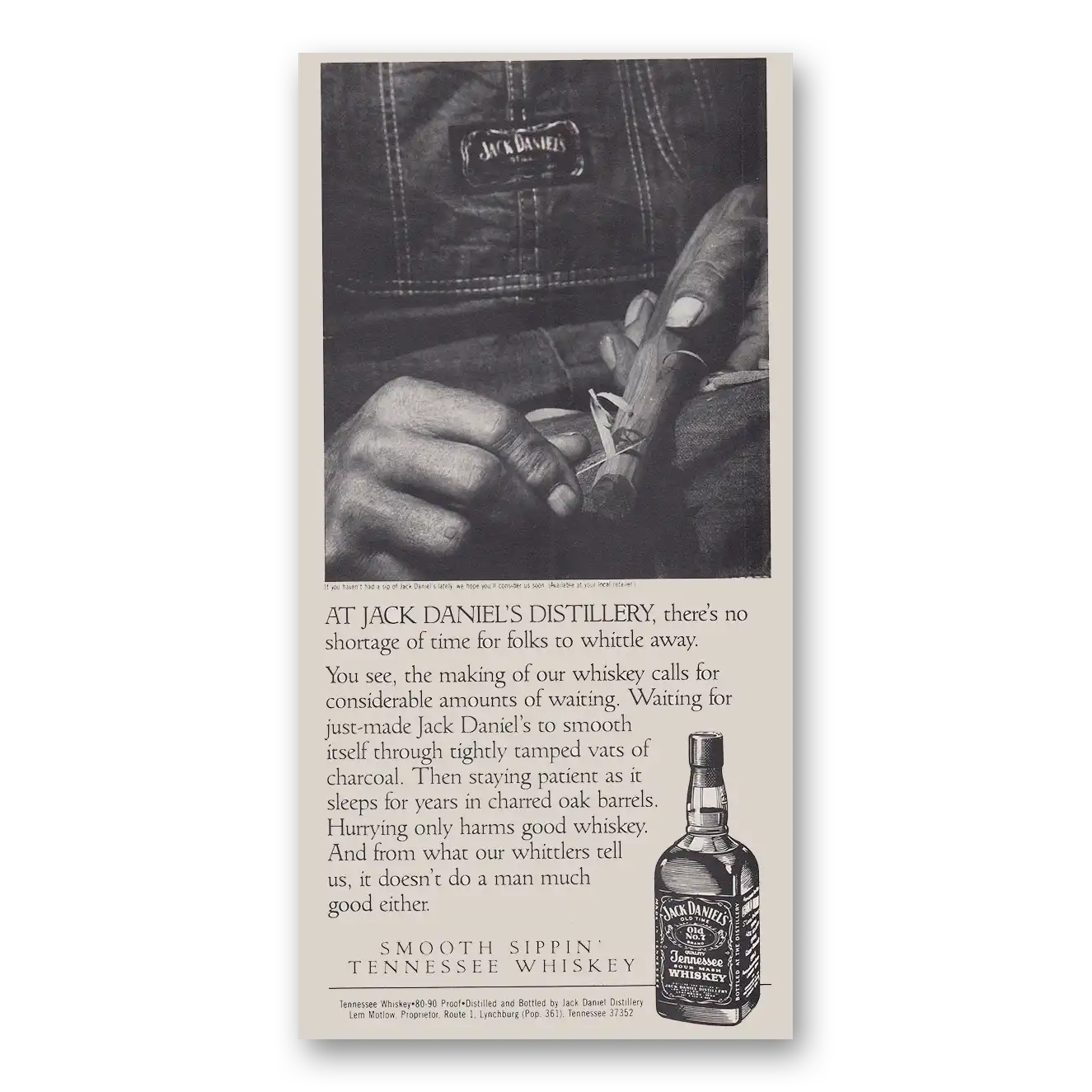 1988 Jack Daniels No Shortage of Time for Folks to Whittle Away Vintage Magazine Print Ad