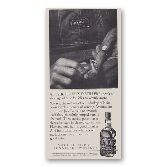 1988 Jack Daniels No Shortage of Time for Folks to Whittle Away Vintage Magazine Print Ad