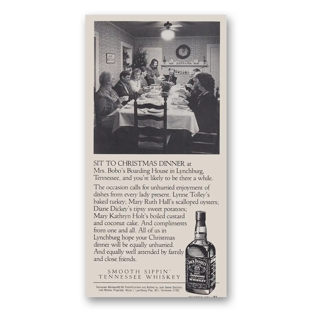 1988 Jack Daniels Sit to Christmas Dinner Vintage Magazine Print Ad