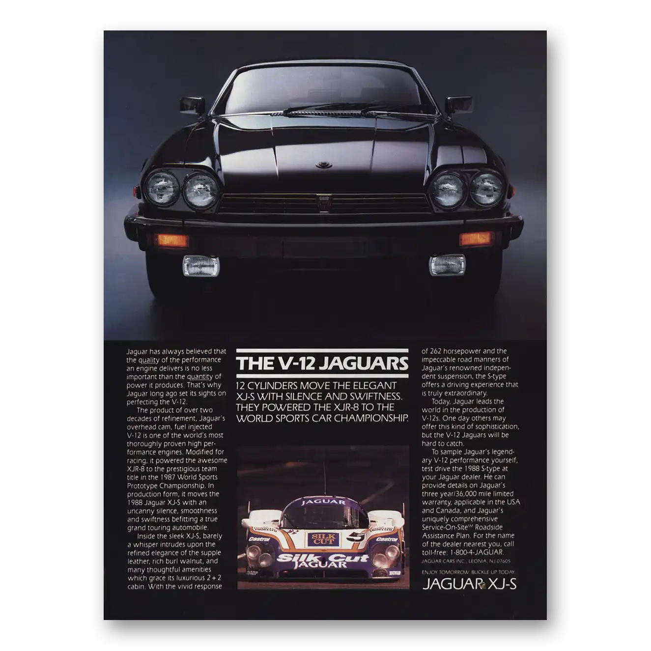 1987 Jaguar V12 Move the Elegant Silence Swiftness Vintage Magazine Print Ad