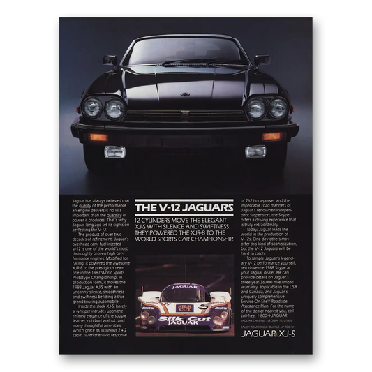 1987 Jaguar V12 Move the Elegant Silence Swiftness Vintage Magazine Print Ad