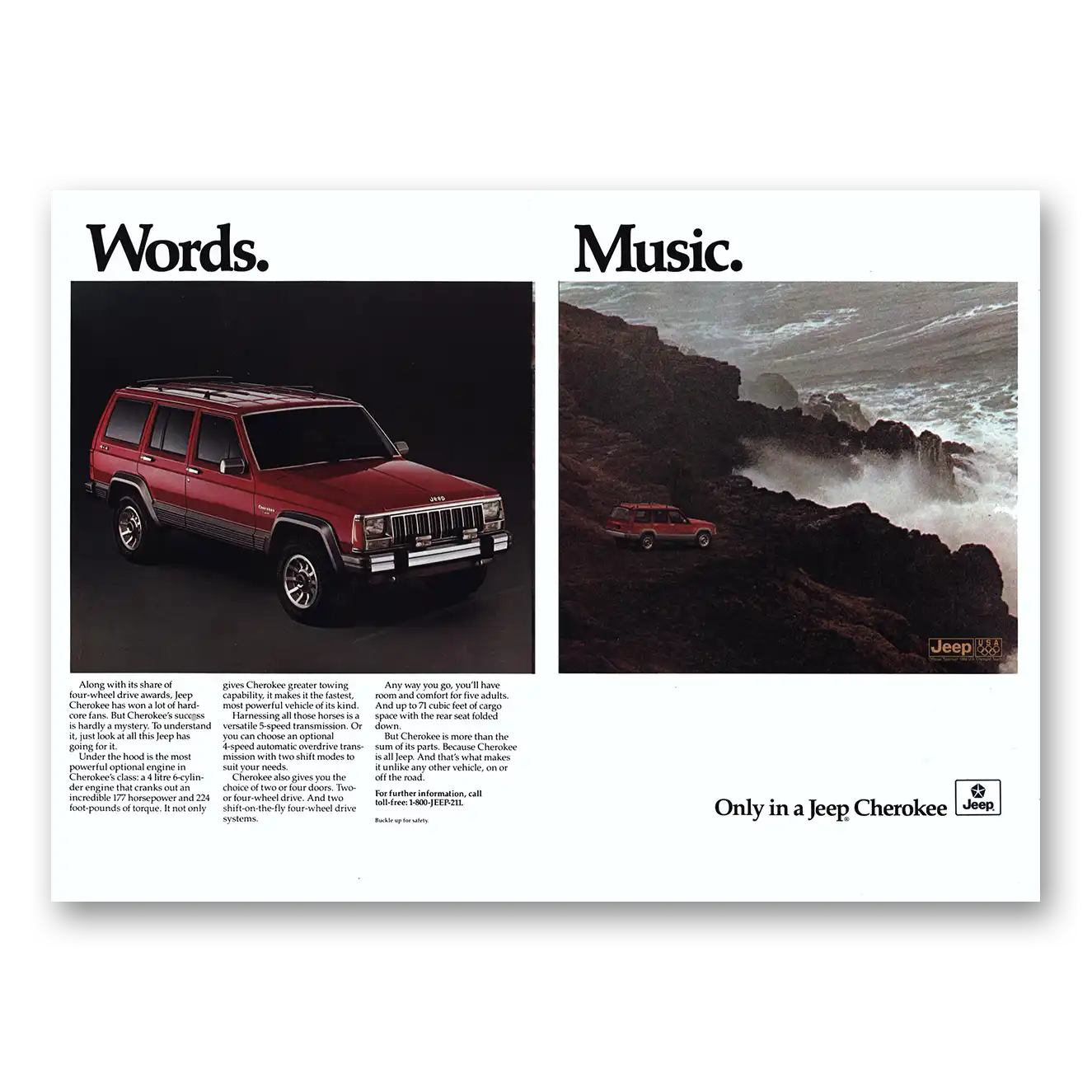 1987 Jeep Cherokee Words Music Vintage Magazine Print Ad