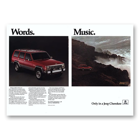 1987 Jeep Cherokee Words Music Vintage Magazine Print Ad