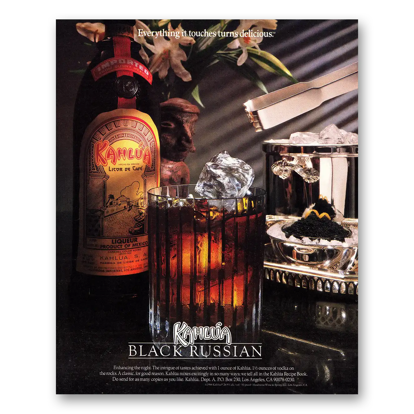 1988 Kahlua Black Russian Everything It Touches Turns Delicious Vintage Magazine Print Ad