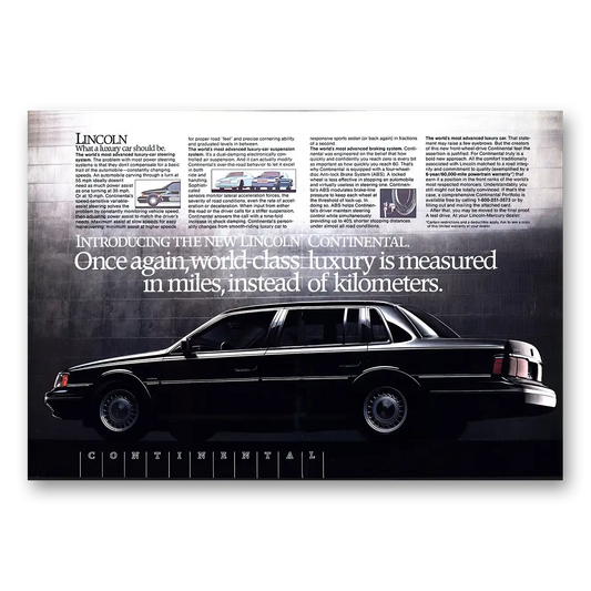 1988 Lincoln Continental Once Again World Class Vintage Magazine Print Ad