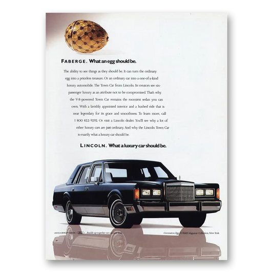 1988 Lincoln Town Car Faberge What an Egg Should Be Vintage Magazine Print Ad