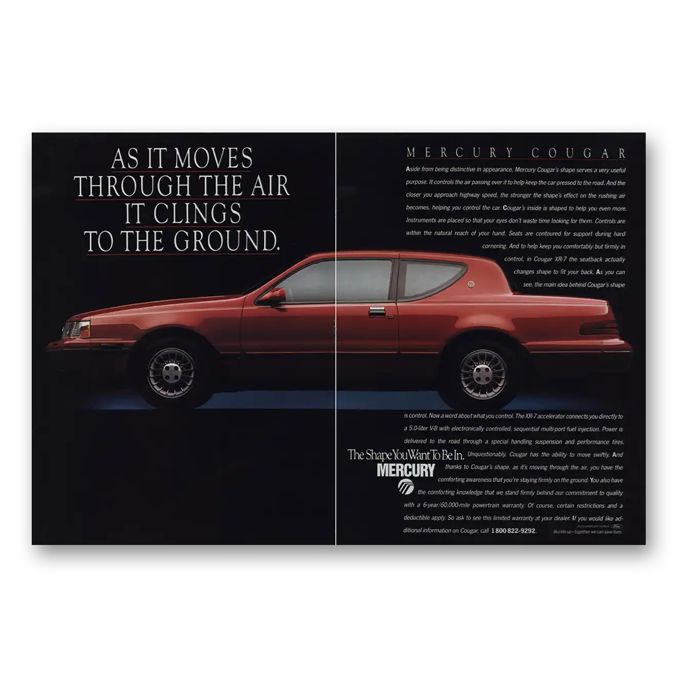 1988 Mercury Cougar Moves Through Air Clings to Ground Vintage Magazine Print Ad