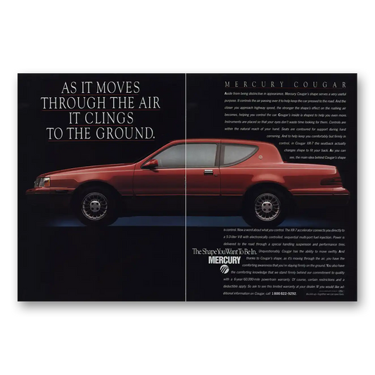 1988 Mercury Cougar Moves Through Air Clings to Ground Vintage Magazine Print Ad