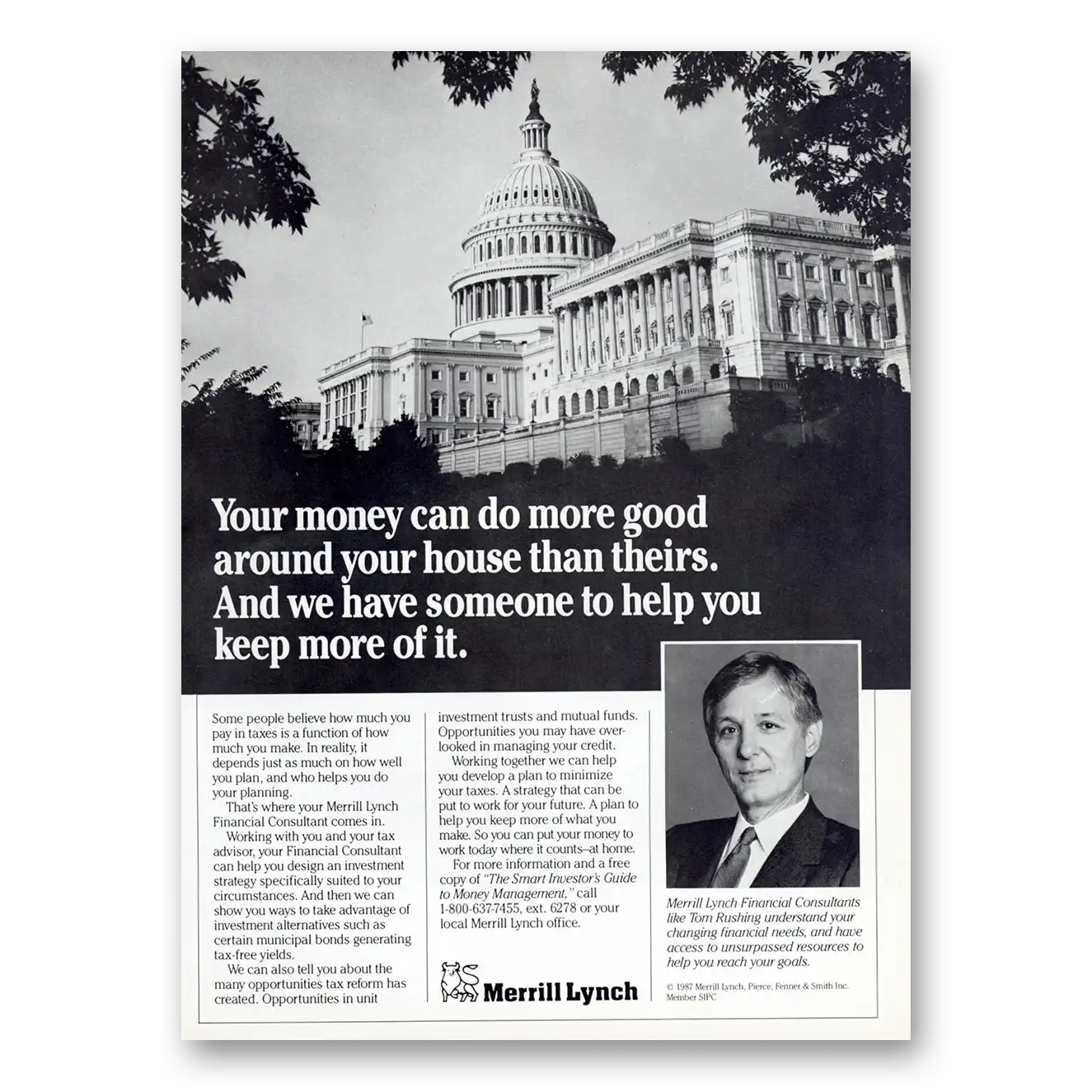 1988 Merrill Lynch Your Money Can Do More Good Vintage Magazine Print Ad