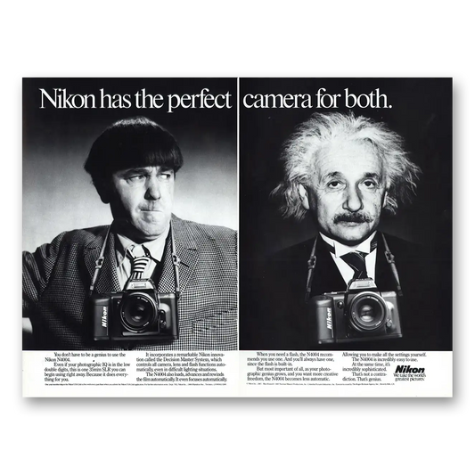 1988 Nikon Camera Perfect Camera for Both Moe Einstein Vintage Magazine Print Ad