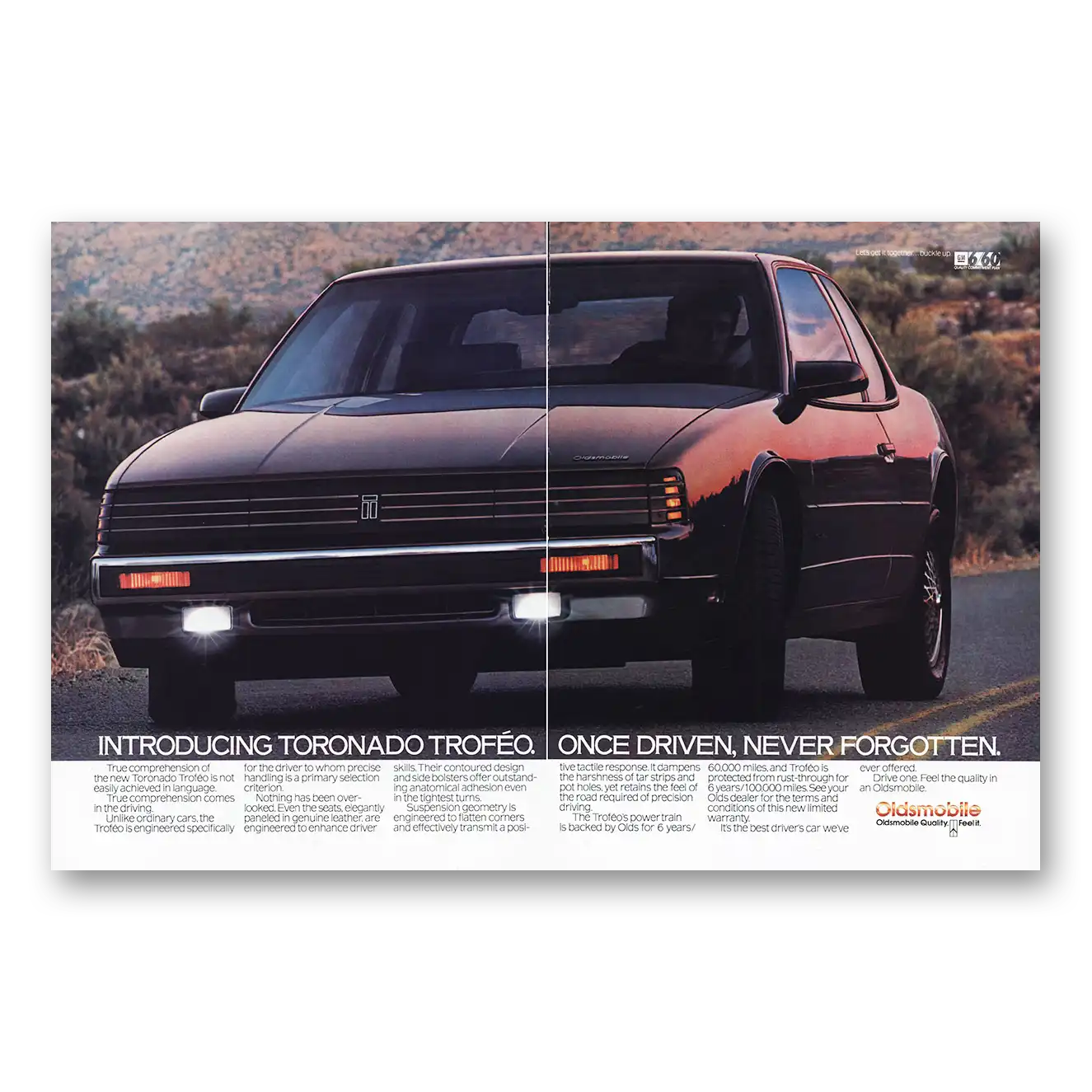 1987 Oldsmobile Toronado Troffeo Once Driven Never Forgotten Vintage Magazine Print Ad