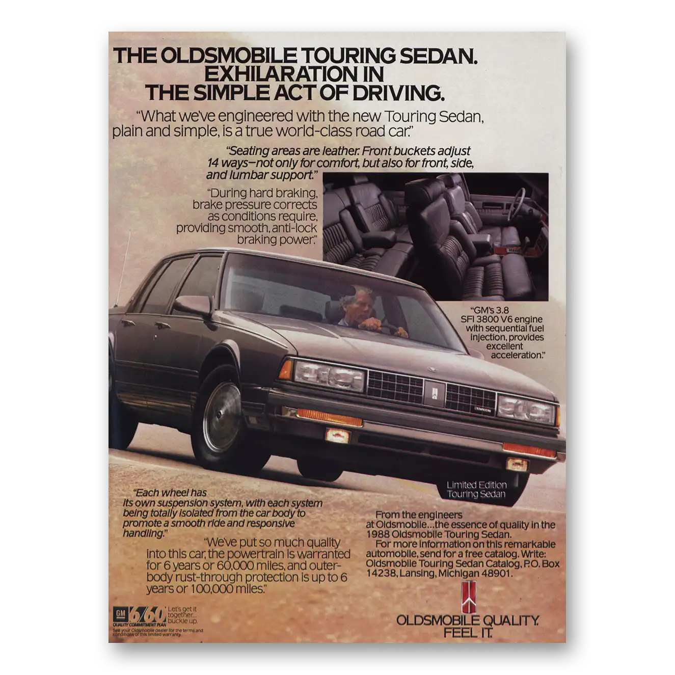 1987 Oldsmobile Touring Sedan Exhilaration In the Simple Act Vintage Magazine Print Ad